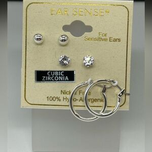 Ear Sense Set of 3 Silver 1 Hoop and 2 Stud Earrings